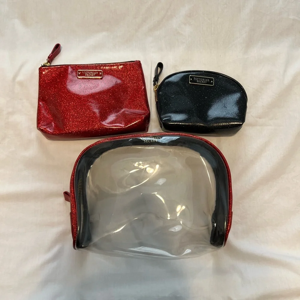 Victoria’s Secret Clear Red & Black Toiletries Set EUC
